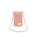 Rosa Häkel Handy Tasche, süße Strick Umhängetasche für Damen mit Mini Strohhut. - Hellrosa