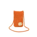 Handgefertigte orange Häkel-Handytasche mit Mini-Strohhut, leichte Umhängetasche für Damen. - Orange