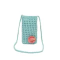 Hellblaue handgemachte Häkel-Handytasche mit rosa Hutfür Sommer, leichte Umhängetasche. - Seeblau
