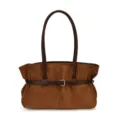 Stylish brown suede shoulder bag for women, large capacity commuter tote and retro handbag. - Brown
