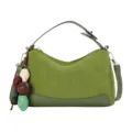Grüne Wildleder Handtasche lässige Umhängetasche mit Perlen Anhänger für Damen elegant - Mit Anhänger / Grün