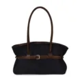 Stylish autumn large capacity women shoulder bag retro commuter tote bag with brown belt. - Blue