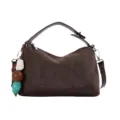 Koreanische Umhängetasche für Damen, braune lässige Handtasche mit bunten Perlen Anhänger. - Braun