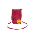 Handgefertigte Häkel-Handytasche Umhängetasche, süßes Strohhut-Dekor, leichte Sommertasche. - Lila
