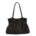 Dark brown leather tote bag with tassel pendant, vintage women's stylish shoulder bag SKU - With Pendant / Coffee