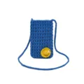 Handgemachte blaue Häkel-Handytasche mit gelbem Hutanhänger, lässige Sommer-Umhängetasche. - Saphirblau