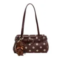 Schicke braune Polka-Dot Baguette Schultertasche im koreanischen Stil mit süßem Bär. - Mit Anhänger / Braun