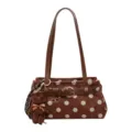 Braune Pünktchen Baguette Umhängetasche für Damen, modische koreanische Tasche mit Bärenanhänger. - Mit Anhänger / Braun