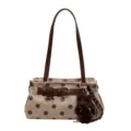 Elégant sac baguette tendance à pois d'inspiration coreenne marron avec pendentif. - Kaki
