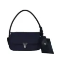 Minimalist dark shoulder bag with single strap and metal clasp for women daily commuting style - Navy Blue
