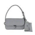 Borsa a spalla grigia da donna stile baguette con chiusura metallica e mini borsetta inclusa. - Grigio chiaro