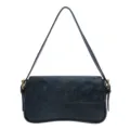 Black embossed shoulder bag for women, retro French style chic crossbody bag with curved bottom. - Black
