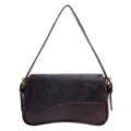 Dark brown leather shoulder bag with floral embossed flap and curved bottom design chic. - Brown
