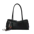 Sac porté épaule baguette noir tissé chic, sac à main sous les bras minimaliste et décontracté. - Avec Pendentif / Noir