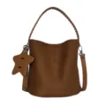Sac seau rétro minimaliste marron avec poignée tressée et charm étoile pour les femmes - Marron
