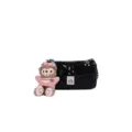 Schwarze gesteppte Kettentasche mit süßem Bären Schlüsselanhänger stylische Tasche - Schwarz