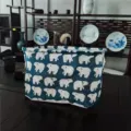 Vue détaillée du panier de rangement en tissu pliable avec un joli motif d'ours polaire blanc. - 30*20*20 / Ours Polaire Bleu Foncé