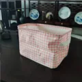 Boîte de rangement en tissu à carreaux rose et blanc pliable pour jouets maison corbeille. - 30*20*20 / Grille rose