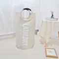 Cesto para la ropa plegable con asas de aluminio, bolsa de tela grande para el hogar. - Blanco