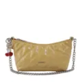 Yellow quilted shoulder baguette bag with silver chain strap and charming red cherry accessory. - With Pendant / Yellow