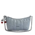 Light blue quilted shoulder bag with chain strap and cute cherry charm for stylish daily wear. - With Pendant / Blue