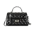 Schwarze gesteppte Ketten-Umhängetasche für Damen, elegante PU Leder Handtasche. - Schwarz