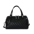 Borsa a cuscino nera in pelle PU intrecciata, borsetta elegante con manici e tracolla. - Nero