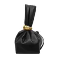 Schwarze plissierte Handgelenk-Eimer-Tasche mit goldenem Ring, minimalistische Damentasche. - Schwarz