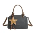 Modische koreanische Damen Handtasche PU Leder Umhängetasche mit Stern Anhänger stilvoll. - Mit Anhänger / Schwarz