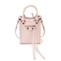 Petit sac bandoulière rose en cuir, pochette de téléphone tendance style moto avec clous et anses. - Rose
