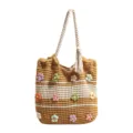Knit crochet tote bag casual shoulder bag stylish colorful flower design daily wear - Yellow