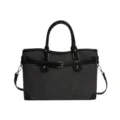 Women Grey Handbag PU Leather Splicing Single Shoulder Bag Casual Commuter Tote Style - Black