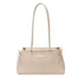 Elegante bolso de hombro trenzado beige para mujer, bolso de mano moderno con asas finas y lazo. - Blanco Roto