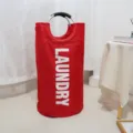 Cesta para ropa plegable roja con asas de aluminio y gran capacidad para almacenamiento. - Rojo