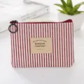Korean striped canvas coin purse for women and men, portable zipper mini wallet and card case. - Red Stripes