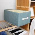 Collapsible fabric storage box teal linen organizer bin for wardrobe clothes storage use. - 41x24x18cm / Dark Green