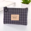 Korean style plaid coin purse, cotton linen zipper card bag, portable mini wallet for daily use. - Grey Checkered