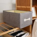 Gray fabric storage box with white handle, foldable wardrobe organizer bin for home clothes. - 41x24x18cm / Dark Gray