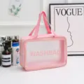 Sac de Cosmétique Étanche en PVC Trousse de Toilette Voyage Portable Rose Grand - L / Rose