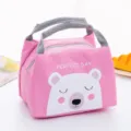 Pink insulated lunch bag for women and kids, cute cartoon bear bento bag oxford cloth. - Teddy Bear