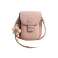 Pink mini crossbody bag for women, stylish cute leather shoulder bag with flower charm and flap. - With Pendant / Pink