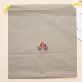 Grey PVC drawstring storage bag with yellow pull cords and cute bicycle pattern for travel. - L / Bicycle