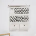 Cotton linen wall hanging storage bag with 7 pockets and grey triangles for home organization. - Gray Triangle