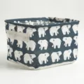Cotton linen storage basket with cute polar bear print desktop organizer with handles - Dark Polar Bear Style