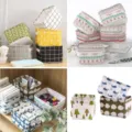 Panier de rangement en tissu style nordique organiseur de bureau en coton lin motifs - Couleur Aléatoire