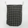 Cesta de ropa plegable de tela con cuadrícula en blanco y negro para organización del hogar. - Rejilla Negra