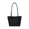 Schwarze Gewebte Damentasche Elegante Leder Umhängetasche Lässige Shopper Handtasche Alltag - Schwarz