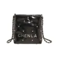 Elegante borsa a tracolla nera trapuntata con catene e strass brillanti per donne alla moda. - Nero