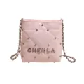 Borsa a tracolla trapuntata rosa da donna, elegante borsa alla moda con strass brillanti. - Rosa