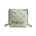 Light green quilted chain shoulder bag with stylish rhinestones and metal letters design. - Green